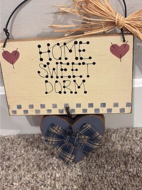 Rustic "Home Sweet Dorm" Hanging Sign in Cream and Navy